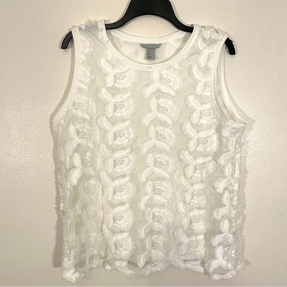 H&M Coquette White Floral Tank Top Fairy Whimsy Sheer Sleeveless Womens Sz L